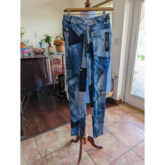 NWT  Like an Angel denim patch stretch leggings  Sz S - Picture 1 of 13